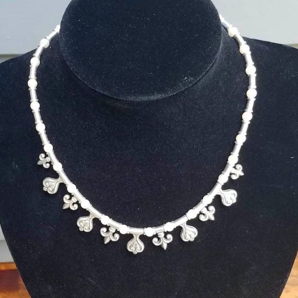 Brighton Jewelry - Brighton Vintage Fleur De Lis and Pearl 18" Collar Neclace with Extender